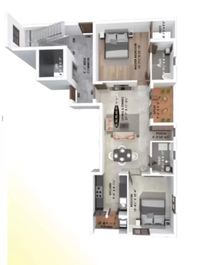 Floor plan of 2 BHK 1130 Sq. Ft. Apartment in Sai Selva, Chennai