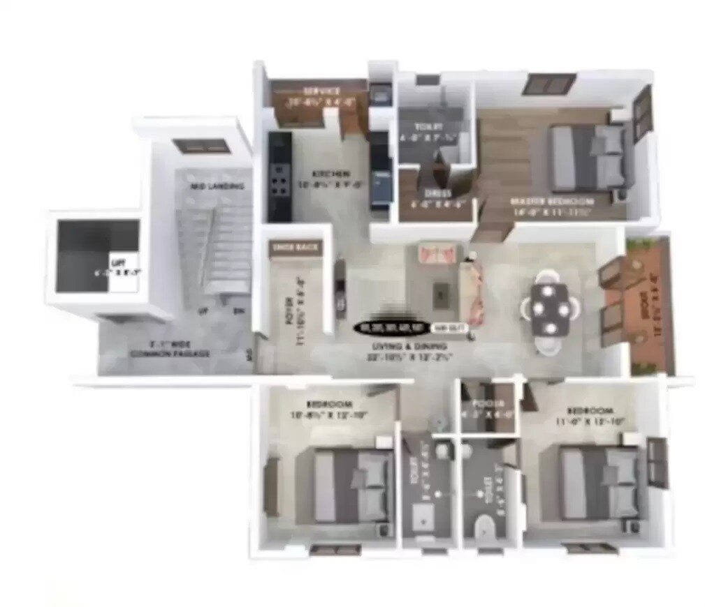 Floor plan of 3 BHK 1600 Sq. Ft. Apartment in Sai Selva, Chennai