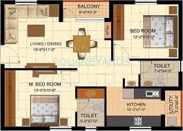 Floor plan of 2 BHK 1012 Sq. Ft. Apartment in Sare Homes Dewy Terraces, Chennai