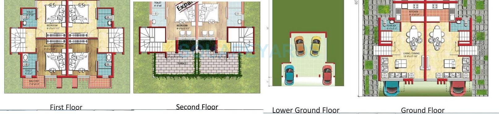 Floor plan of 2 BHK 1395 Sq. Ft. Villa in Sare Homes Meadowville, Chennai