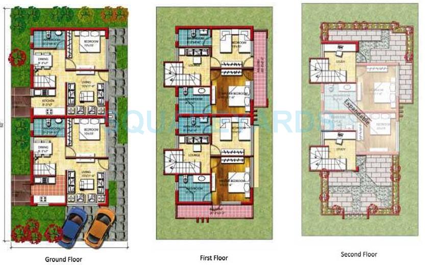 Floor plan of 3 BHK 1936 Sq. Ft. Villa in Sare Homes Meadowville, Chennai