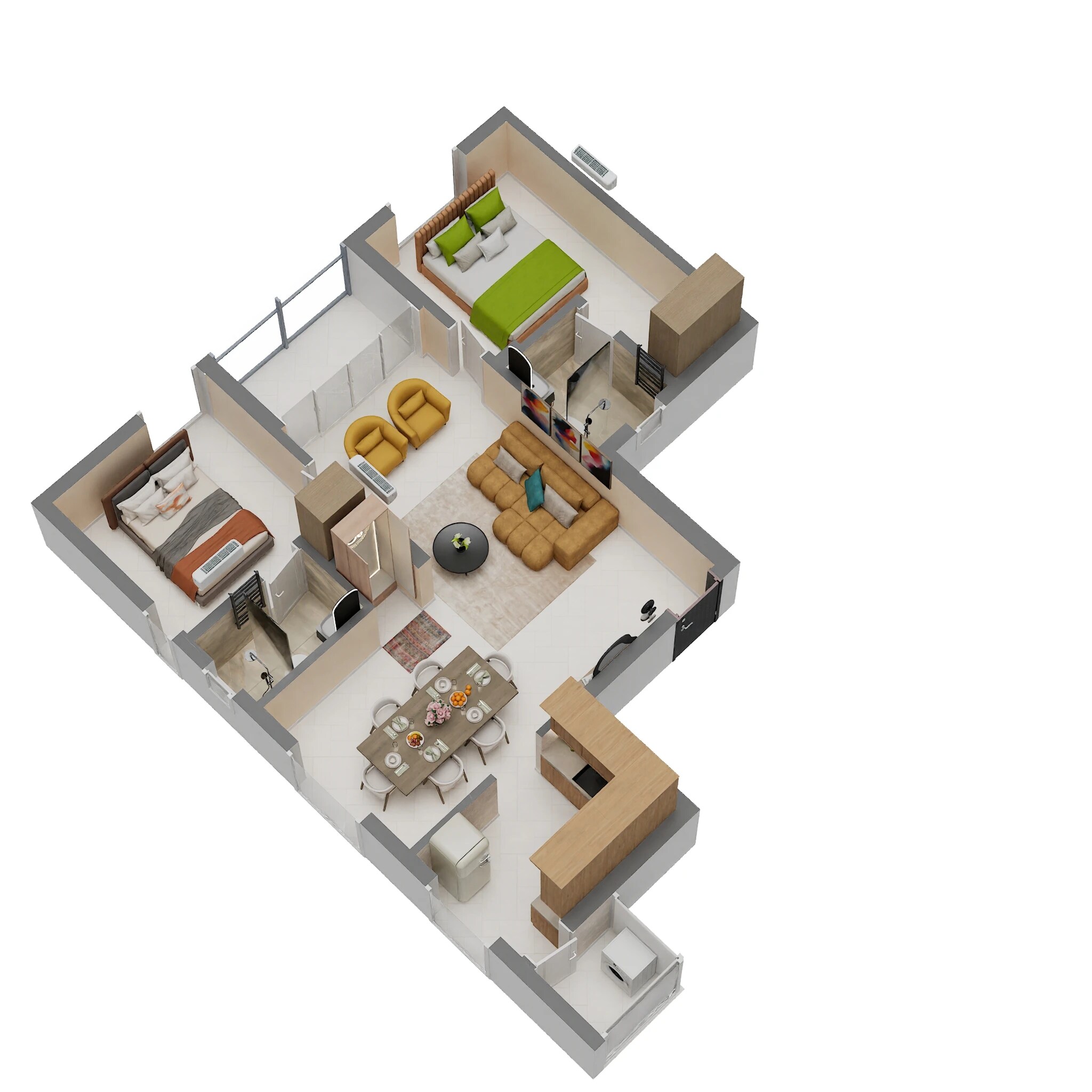 Floor plan of 2 BHK 1074 Sq. Ft. Apartment in Sekaran Brighton, Chennai