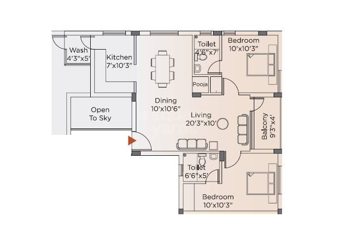 2 BHK 1074 Sq. Ft. Apartment