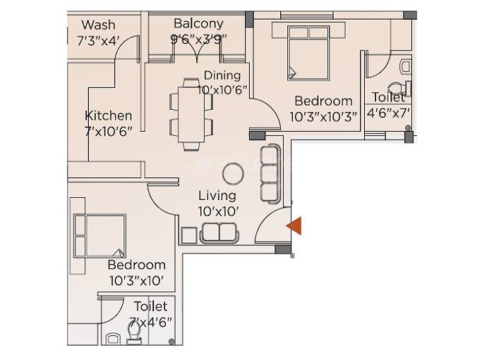 2 BHK 883 Sq. Ft. Apartment