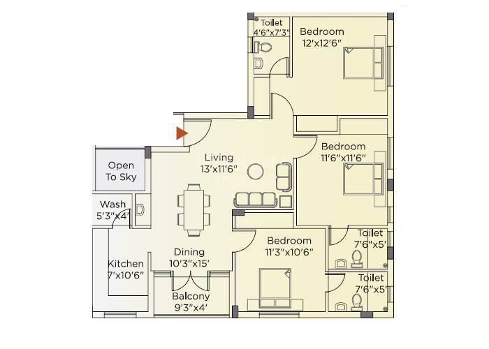 3 BHK 1365 Sq. Ft. Apartment