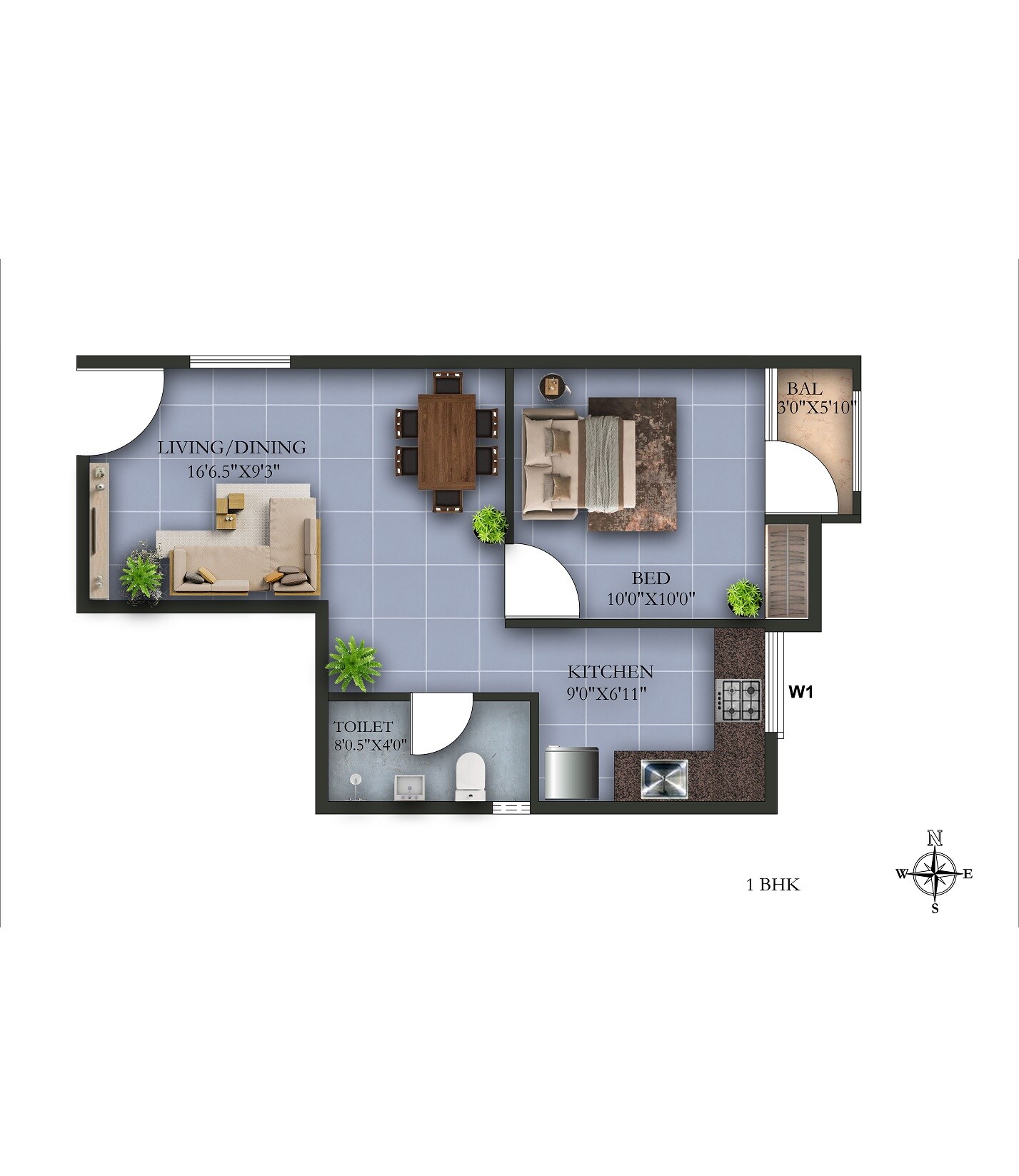 1 BHK 531 Sq. Ft. Apartment