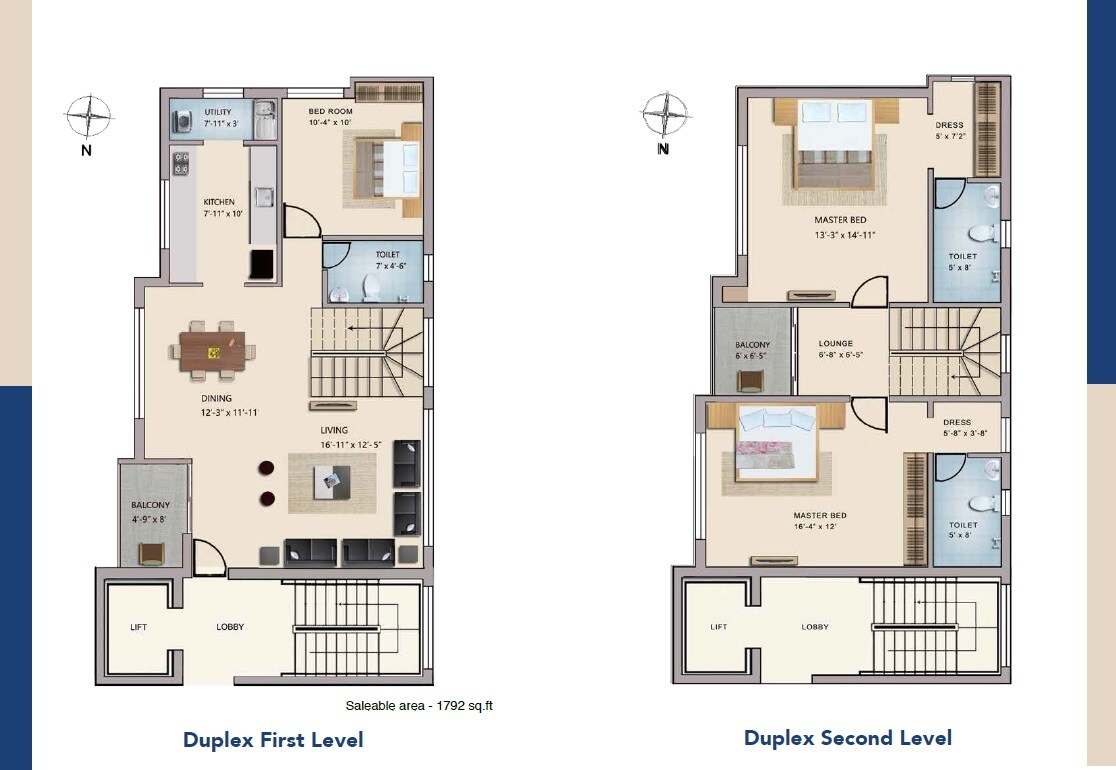 Floor plan of 3 BHK 1792 Sq. Ft. Apartment in Sheetal The Temple View, Chennai