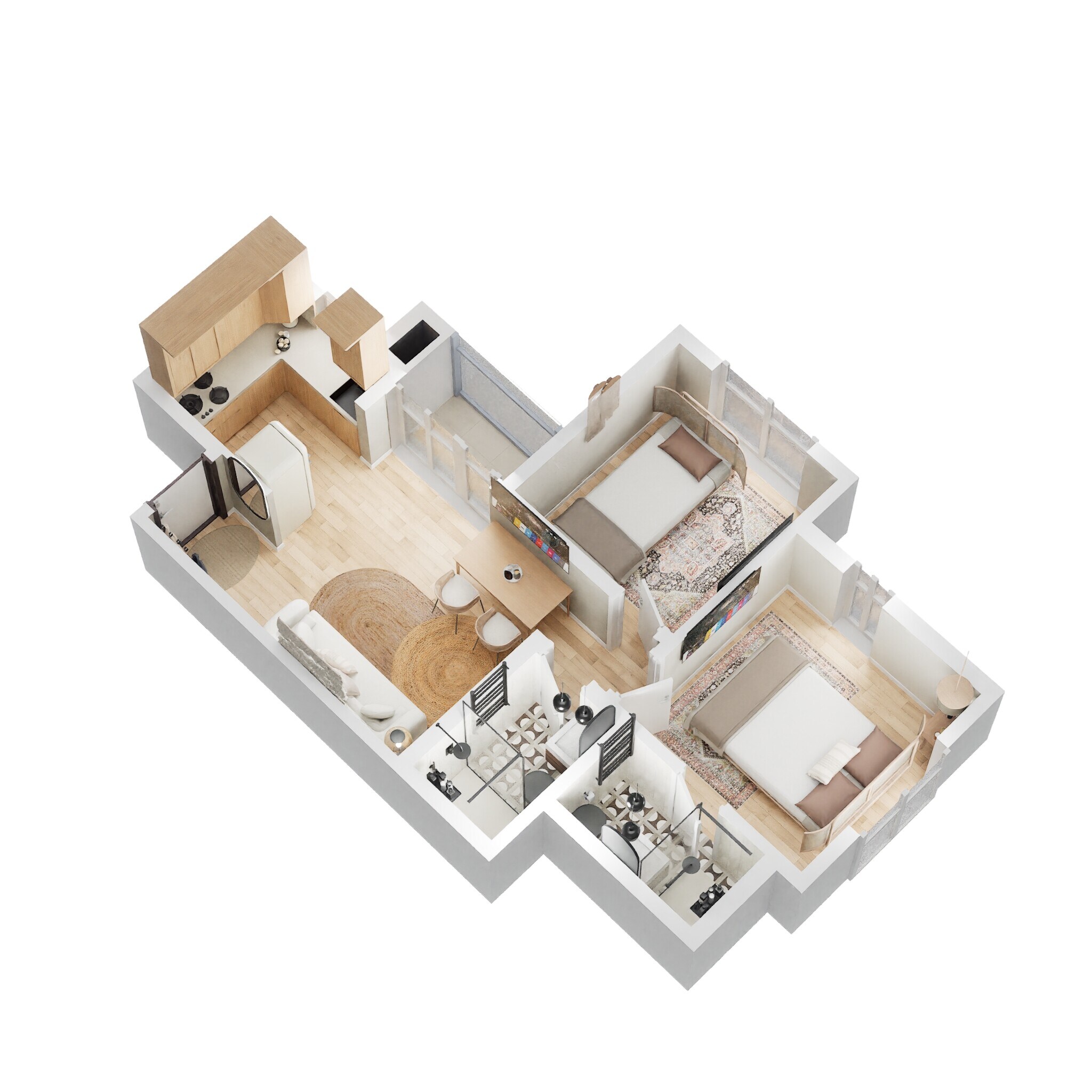 Floor plan of 2 BHK 593 Sq. Ft. Apartment in Shriram Divine City, Chennai