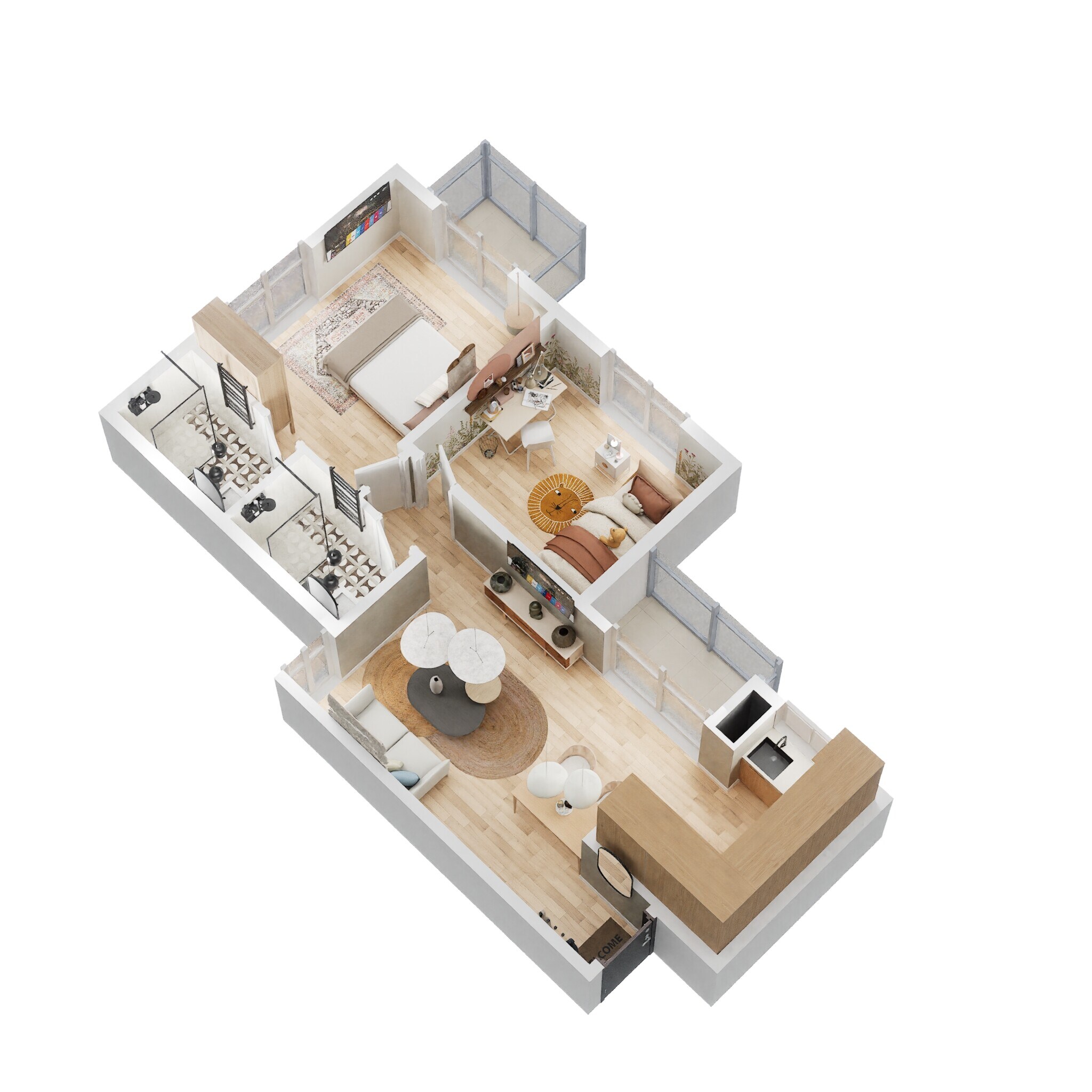 Floor plan of 2 BHK 818 Sq. Ft. Apartment in Shriram Divine City, Chennai