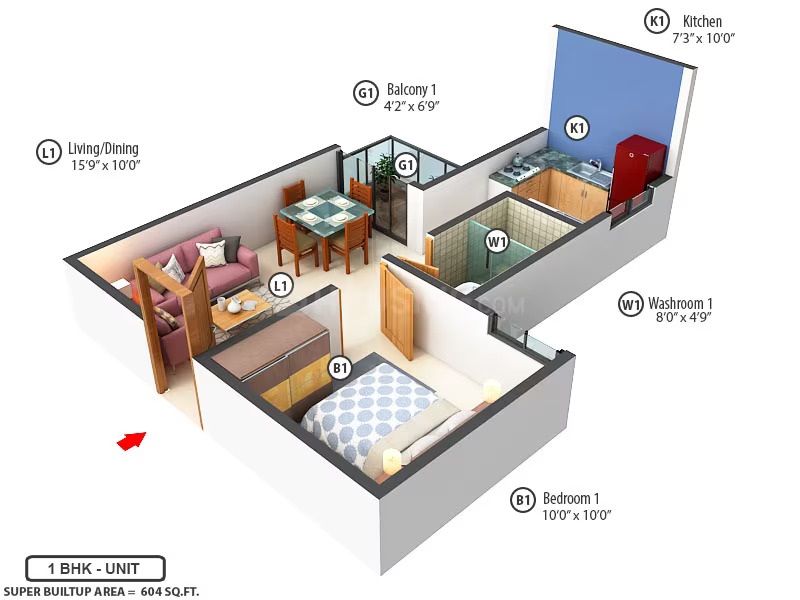 1 BHK 604 Sq. Ft. Apartment in Shriram Paradiso