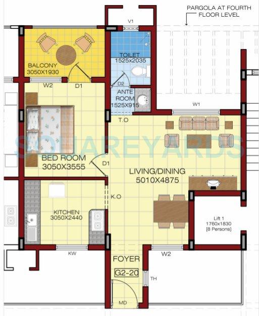 Floor plan of 1 BHK 754 Sq. Ft. Apartment in Shriram Properties Shankari, Chennai