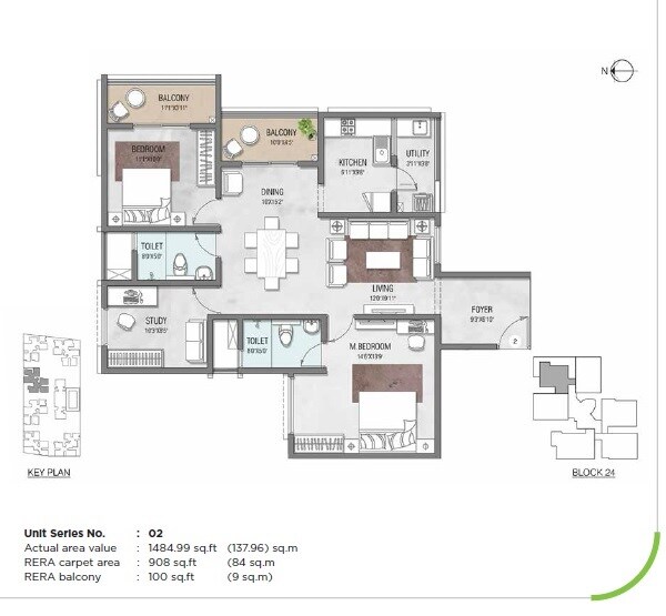 Floor plan of 2 BHK 1485 Sq. Ft. Apartment in Shriram Superstar, Chennai