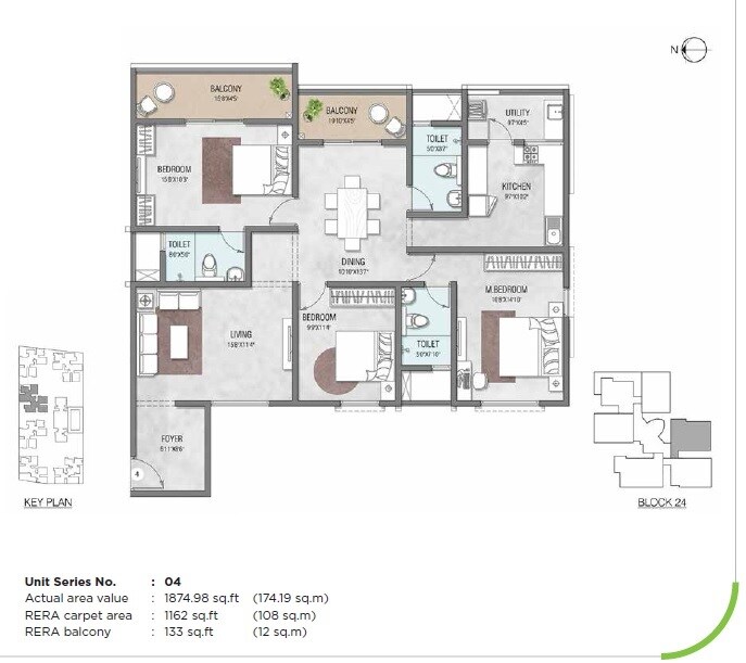 Floor plan of 3 BHK 1875 Sq. Ft. Apartment in Shriram Superstar, Chennai