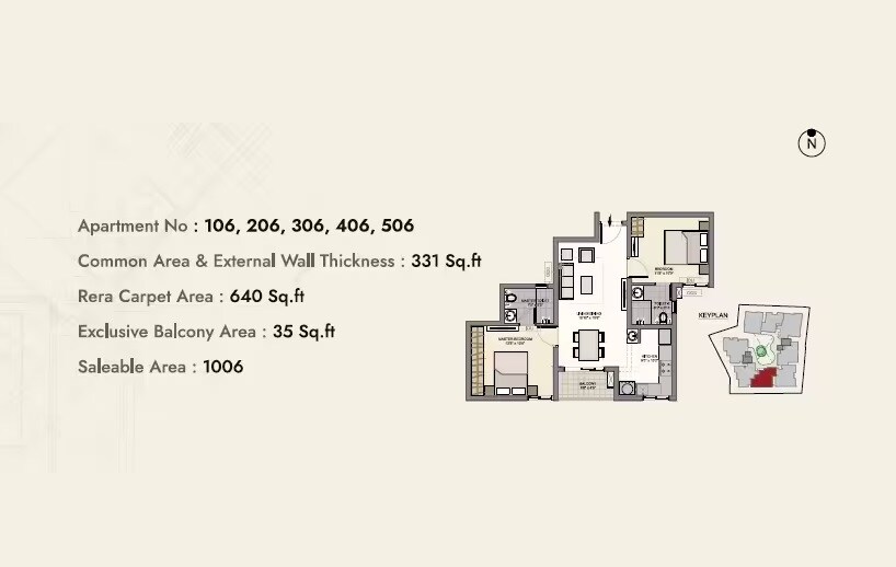Floor plan of 2 BHK 1006 Sq. Ft. Apartment in Sidharth Greenwoods, Chennai