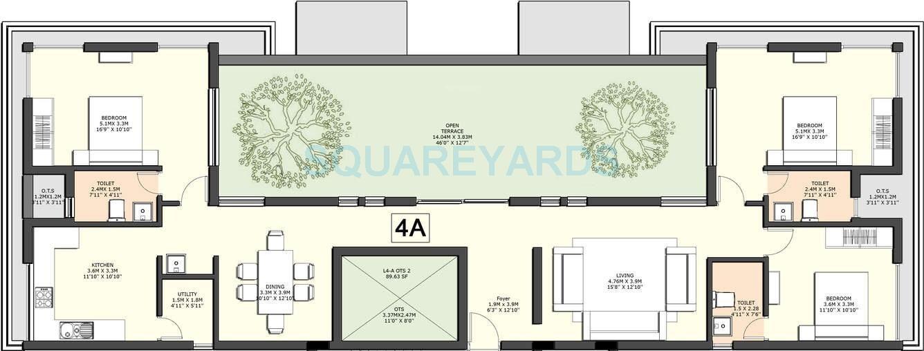 Floor plan of 3 BHK 1832 Sq. Ft. Apartment in Sidharth Housing County, Chennai