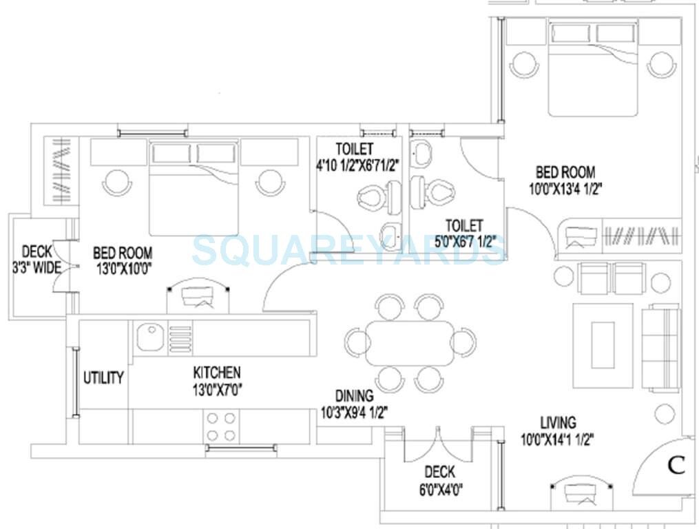 Floor plan of 2 BHK 960 Sq. Ft. Apartment in Sidharth Housing Natura, Chennai