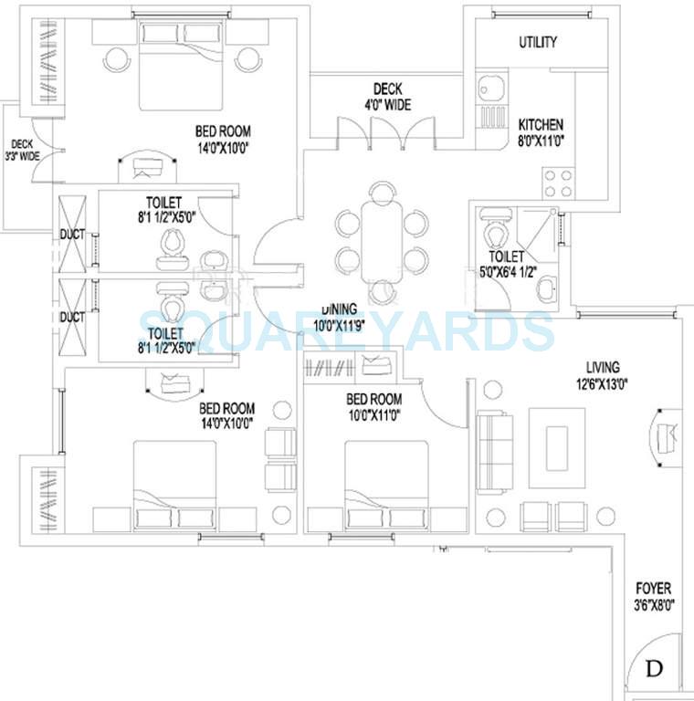 Floor plan of 3 BHK 1380 Sq. Ft. Apartment in Sidharth Housing Natura, Chennai