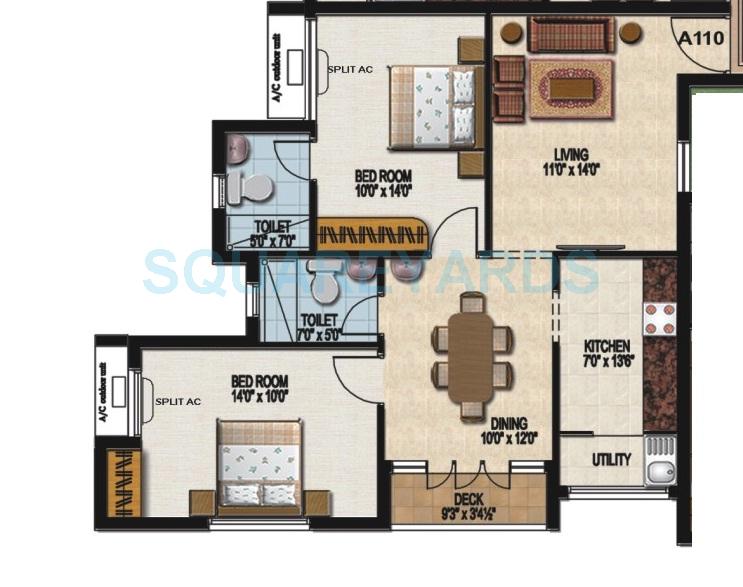 Floor plan of 2 BHK 1042 Sq. Ft. Apartment in Sidharth Housing The Nest, Chennai