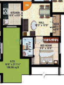 Floor plan of 1 BHK 498 Sq. Ft. Apartment in Sidharth Housing Upscale, Chennai