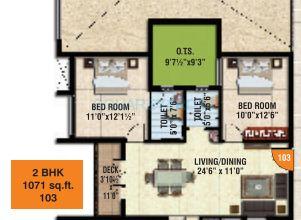 Floor plan of 2 BHK 1071 Sq. Ft. Apartment in Sidharth Housing Upscale, Chennai