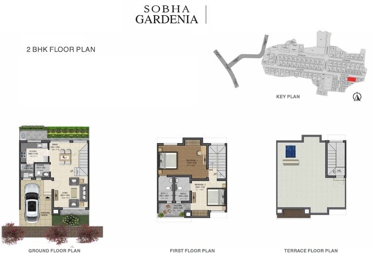 Floor plan of 2 BHK 1334 Sq. Ft. Villa in Sobha Gardenia, Chennai