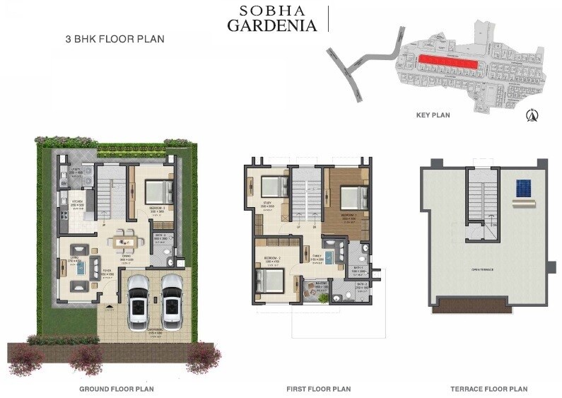 Floor plan of 3 BHK 1561 Sq. Ft. Villa in Sobha Gardenia, Chennai