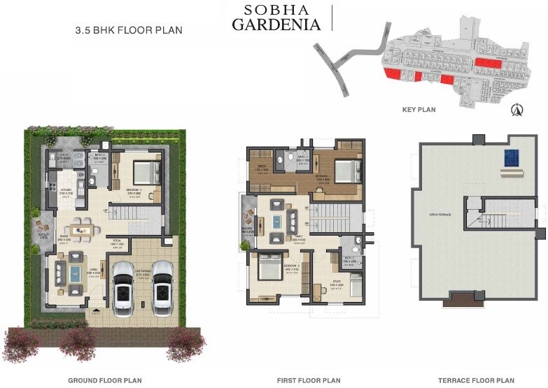 Floor plan of 3 BHK 2706 Sq. Ft. Villa in Sobha Gardenia, Chennai
