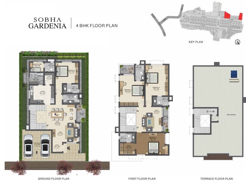 Floor plan of 4 BHK 3341 Sq. Ft. Villa in Sobha Gardenia, Chennai
