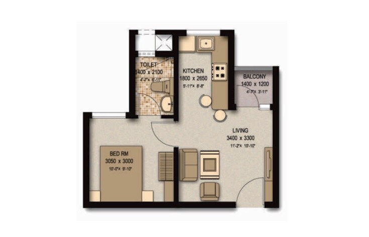 1 BHK 537 Sq. Ft. Apartment