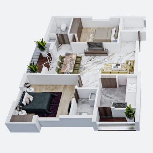 Floor plan of 2 BHK 1006 Sq. Ft. Apartment in Southland Alankar Altius, Chennai