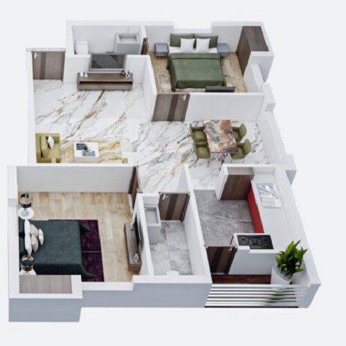 Floor plan of 2 BHK 1053 Sq. Ft. Apartment in Southland Alankar Altius, Chennai