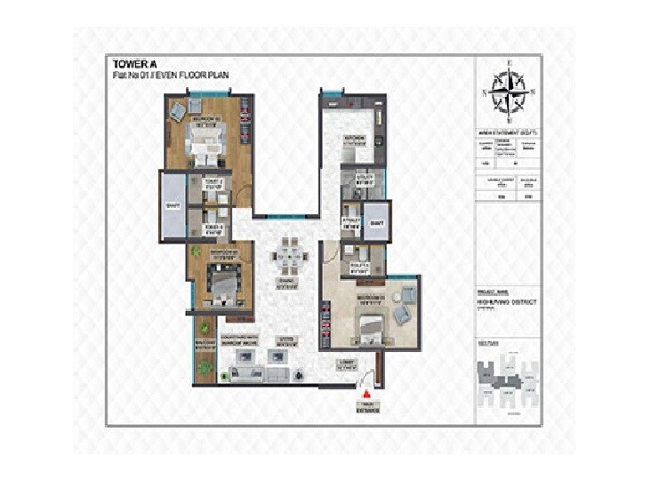 Floor plan of 4 BHK 3161 Sq. Ft. Apartment in SPR Highliving, Chennai