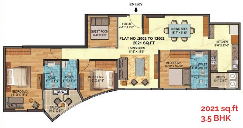 Floor plan of 3 BHK 2021 Sq. Ft. Apartment in SPRRG Osian One, Chennai