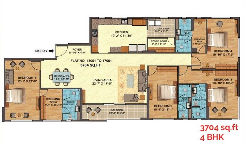 Floor plan of 4 BHK 3704 Sq. Ft. Apartment in SPRRG Osian One, Chennai