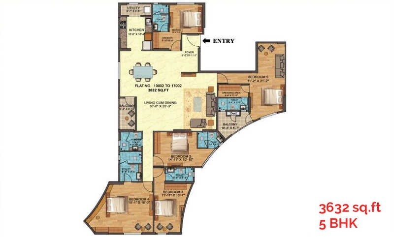 Floor plan of 5 BHK 3632 Sq. Ft. Apartment in SPRRG Osian One, Chennai