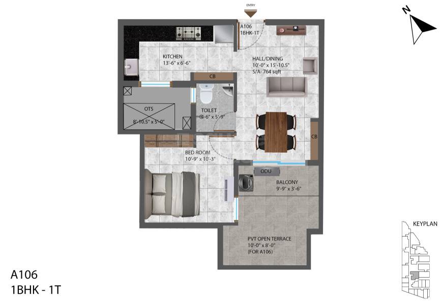 1 BHK 808 Sq. Ft. Apartment