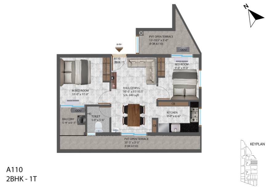 2 BHK 836 Sq. Ft. Apartment