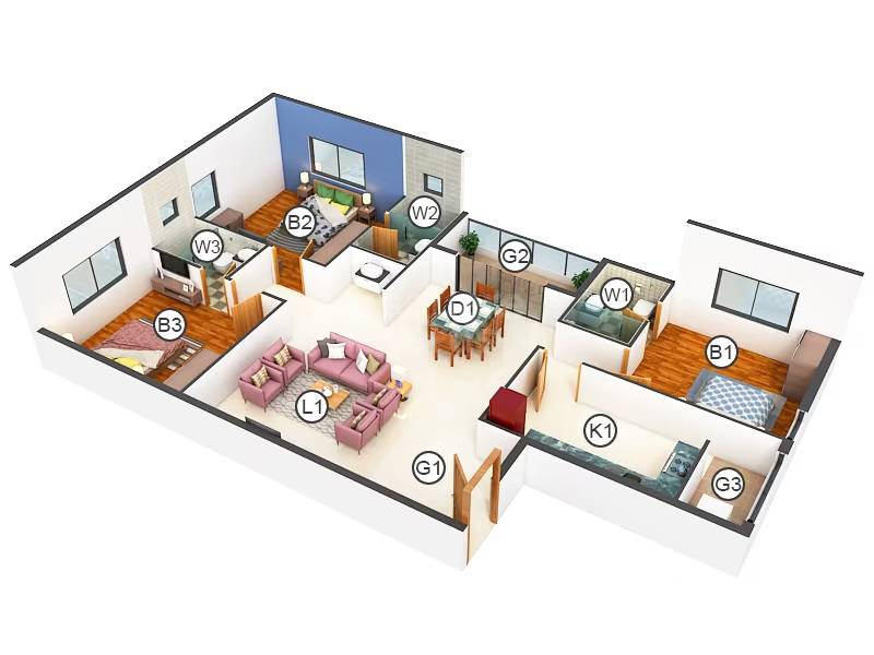 Floor plan of 3 BHK 1217 Sq. Ft. Apartment in Sreerosh Cynthia, Chennai
