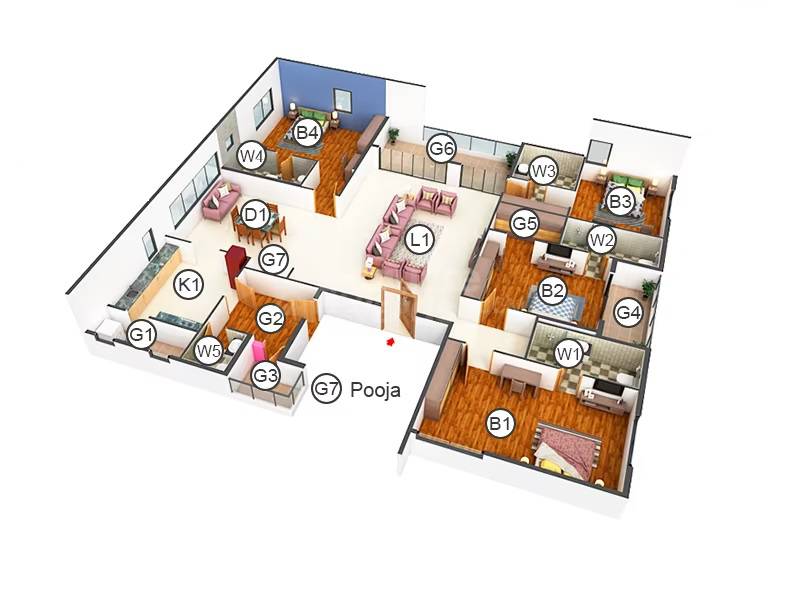 Floor plan of 4 BHK 2355 Sq. Ft. Apartment in Sreerosh Cynthia, Chennai