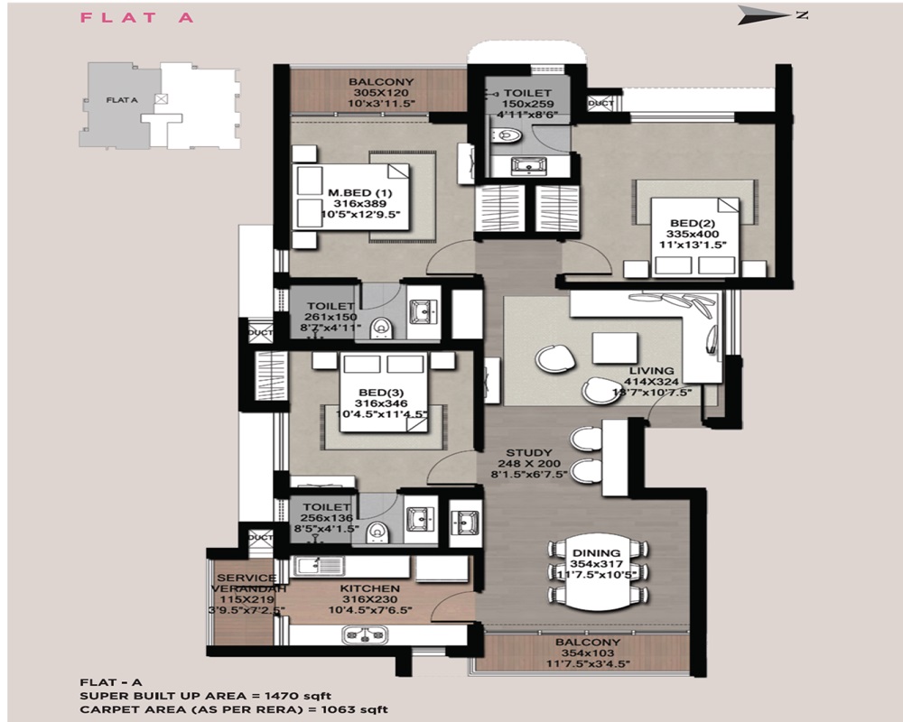 3 BHK 1470 Sq. Ft. Apartment in Sreerosh Gardenia