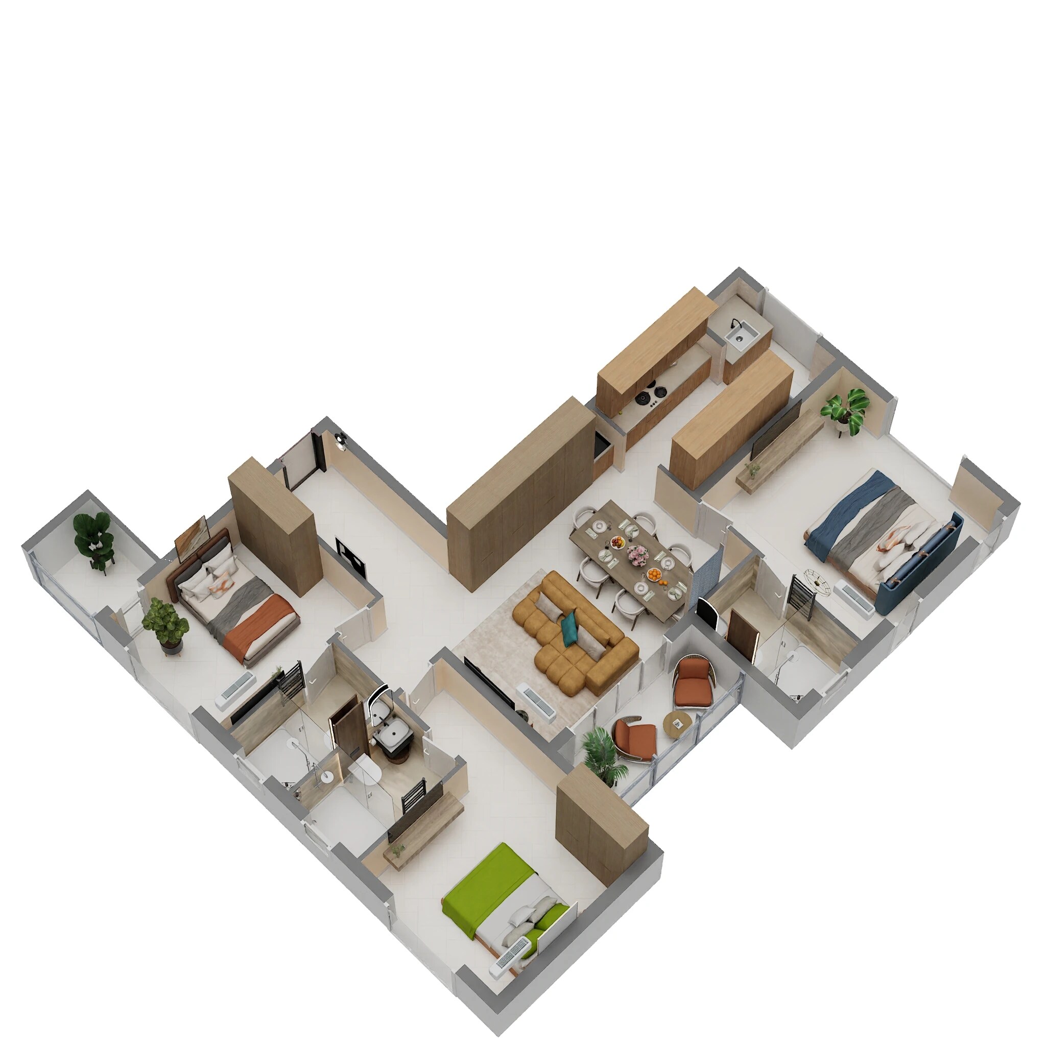 Floor plan of 3 BHK 1400 Sq. Ft. Apartment in Sreerosh Karuna, Chennai