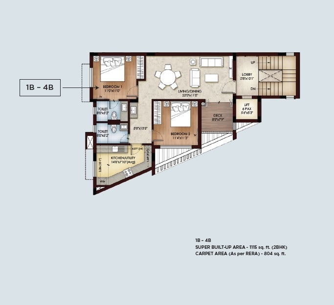 Floor plan of 2 BHK 1115 Sq. Ft. Apartment in Sreerosh KGV Astrea, Chennai