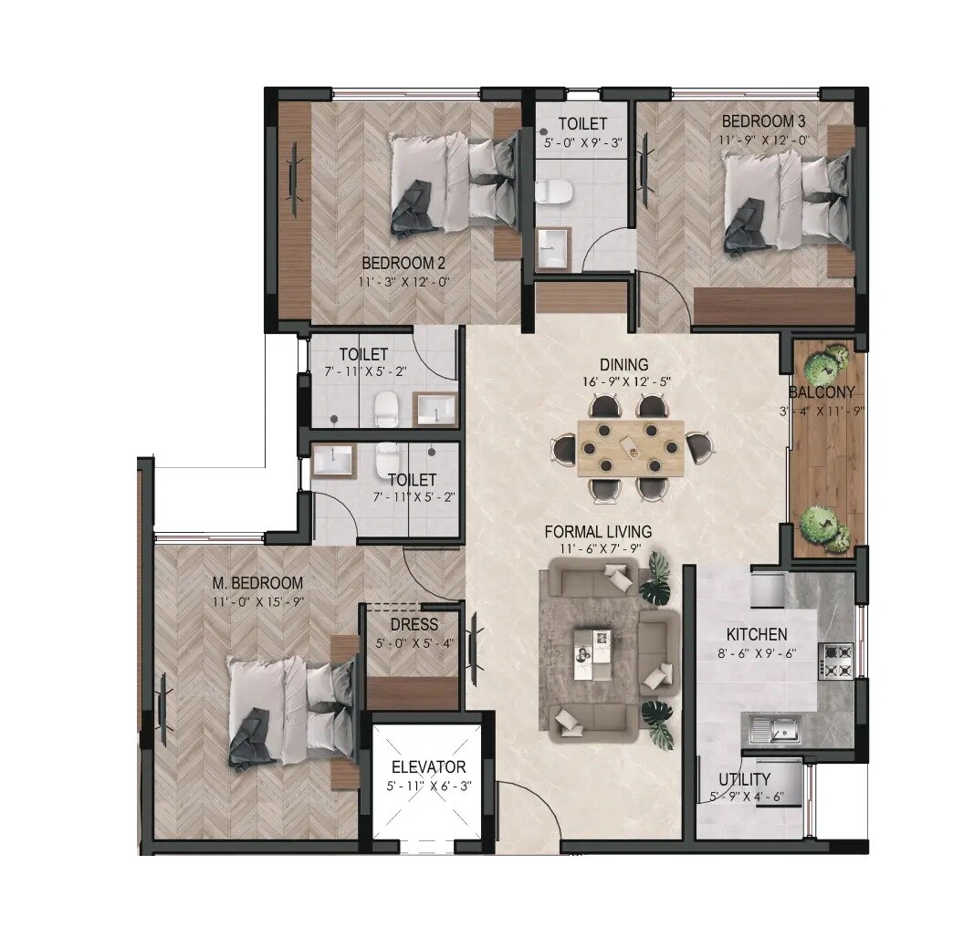 3 BHK 1551 Sq. Ft. Apartment