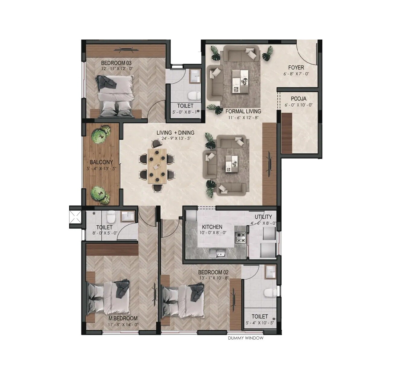 Floor plan of 3 BHK 1846 Sq. Ft. Apartment in Sreshta Maudgalya, Chennai
