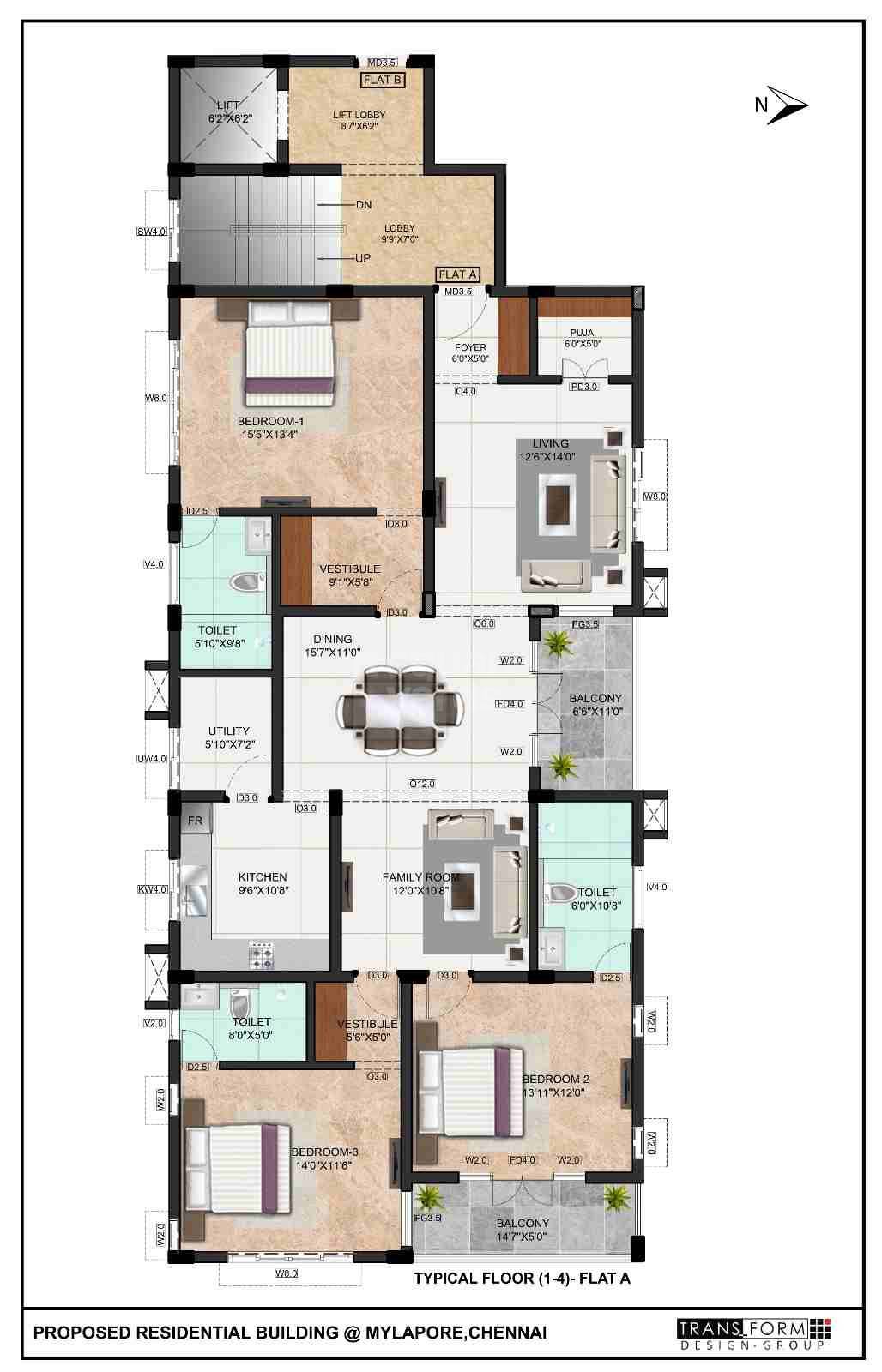 Floor plan of 4 BHK 2941 Sq. Ft. Apartment in Sreshta Tangirala, Chennai