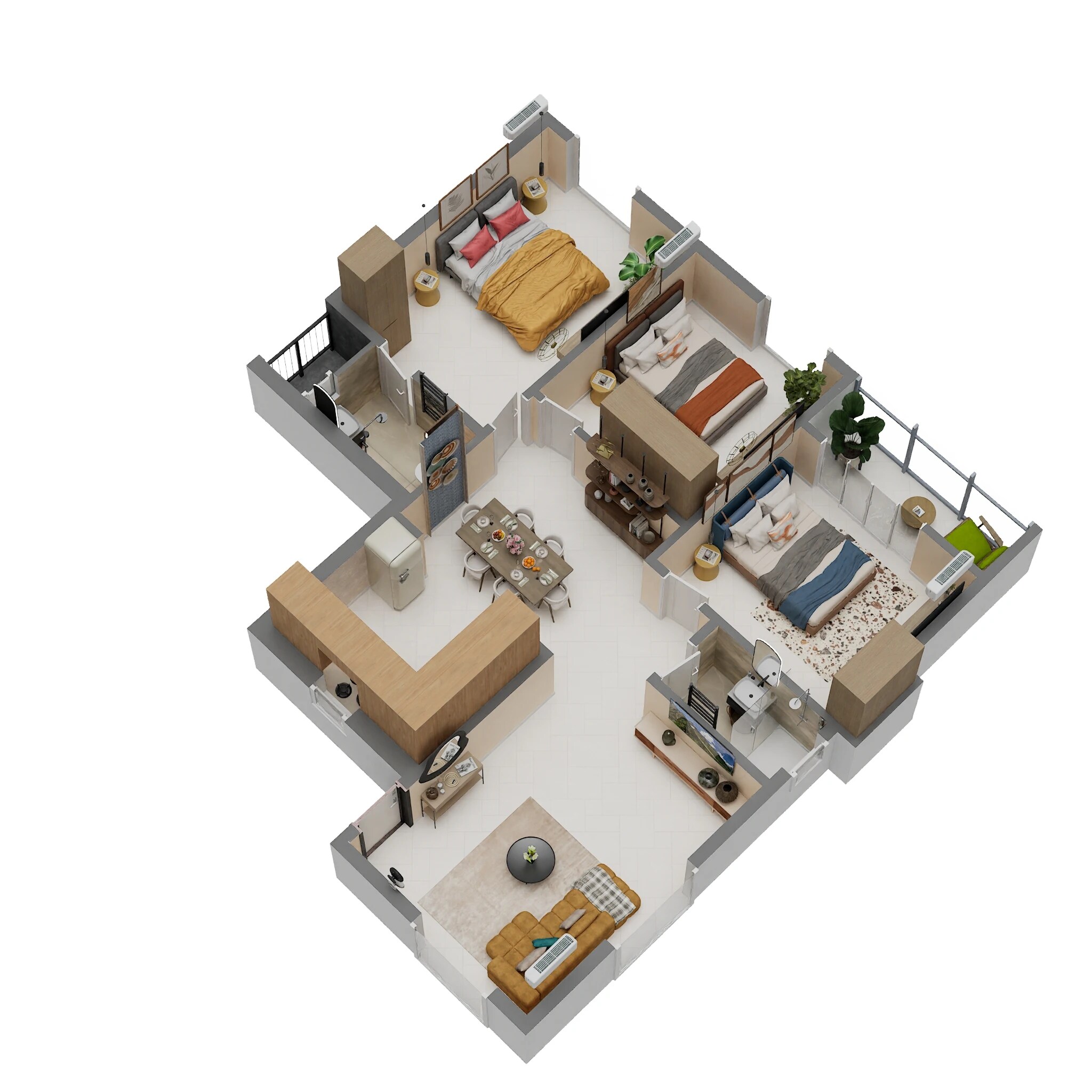 3 BHK 1200 Sq. Ft. Apartment