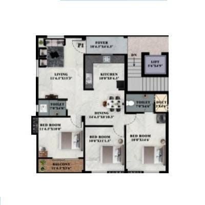 3 BHK 1200 Sq. Ft. Apartment