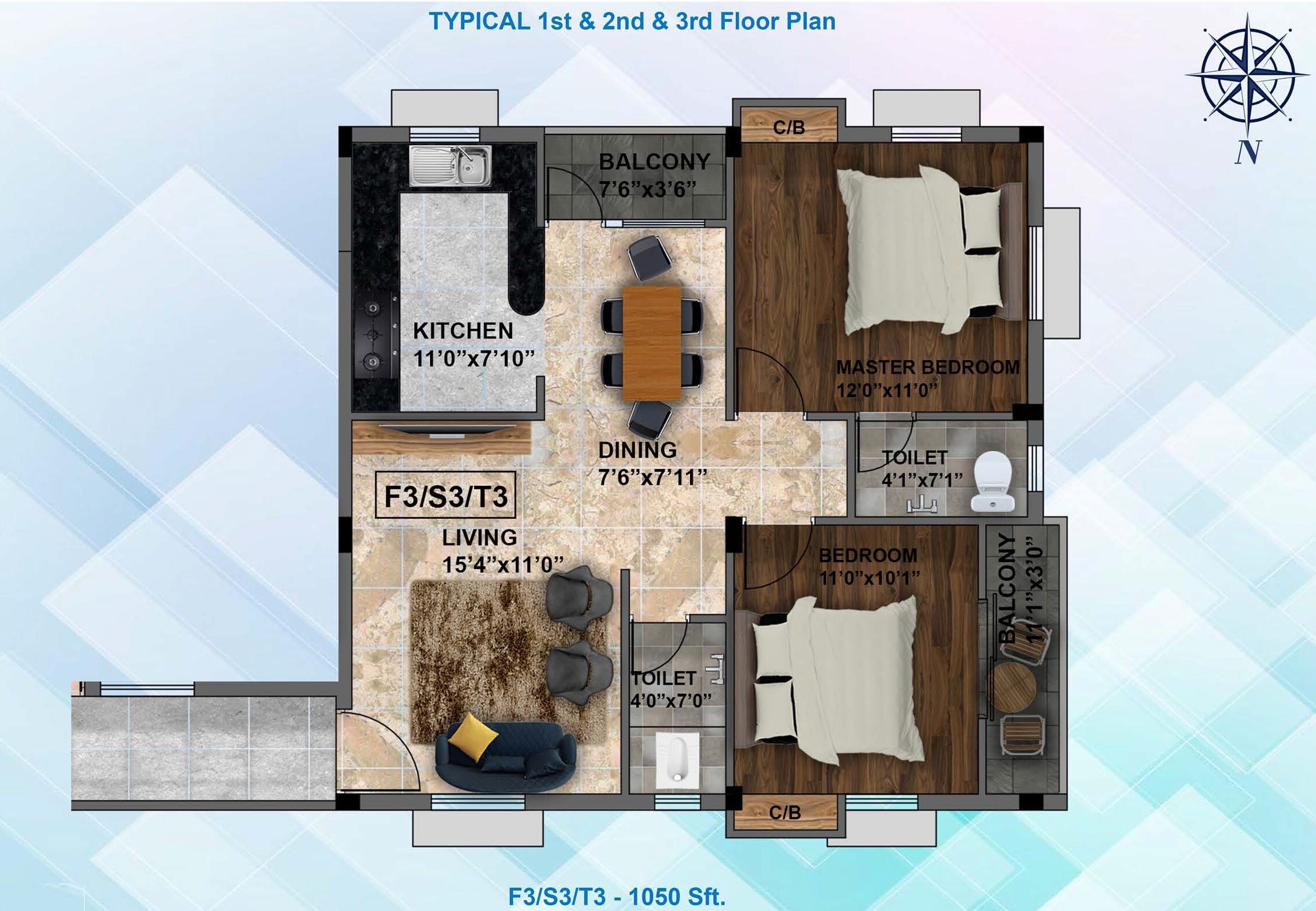 Floor plan of 2 BHK 1050 Sq. Ft. Apartment in Sri Ayyan Royal, Chennai