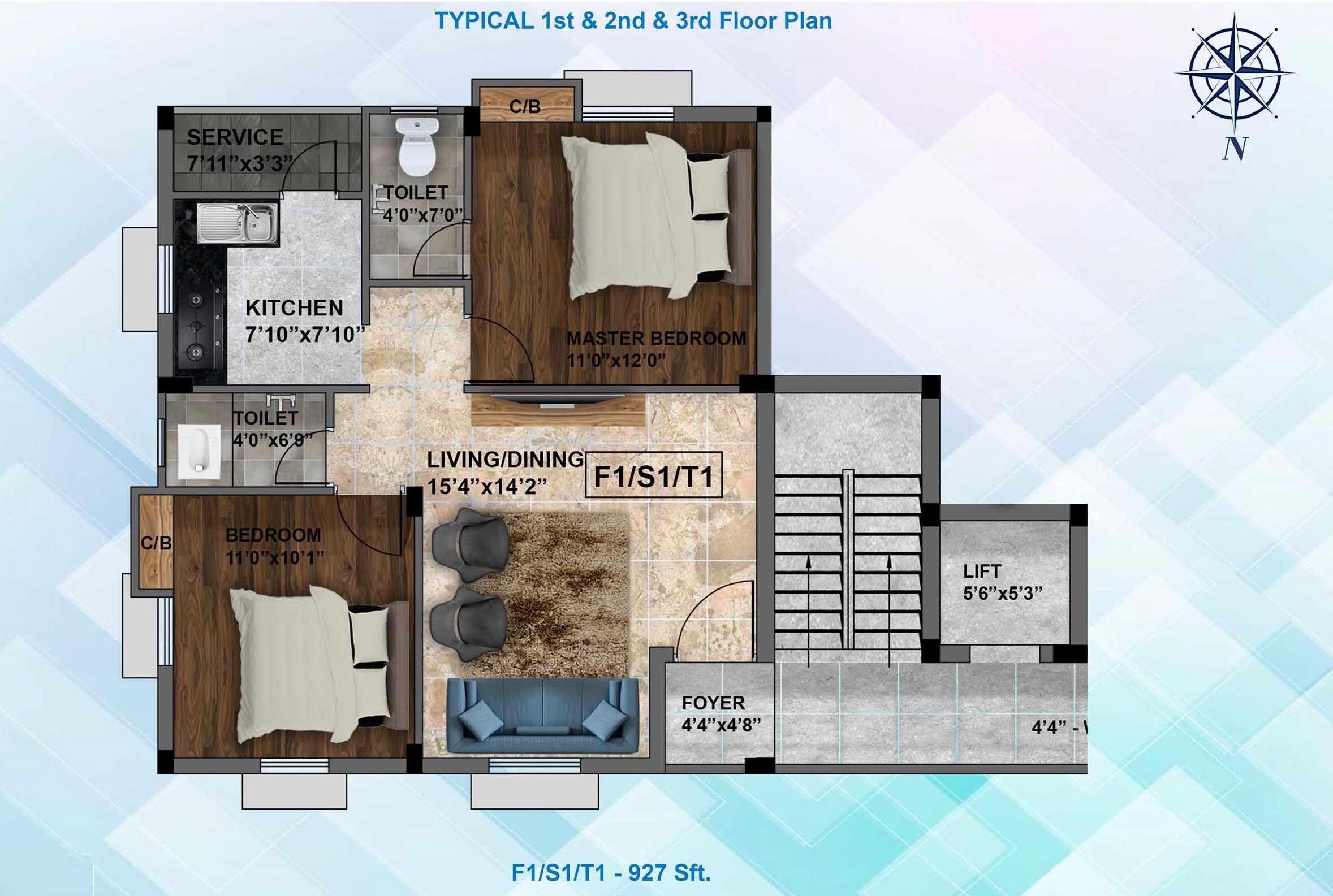 Floor plan of 2 BHK 876 Sq. Ft. Apartment in Sri Ayyan Royal, Chennai
