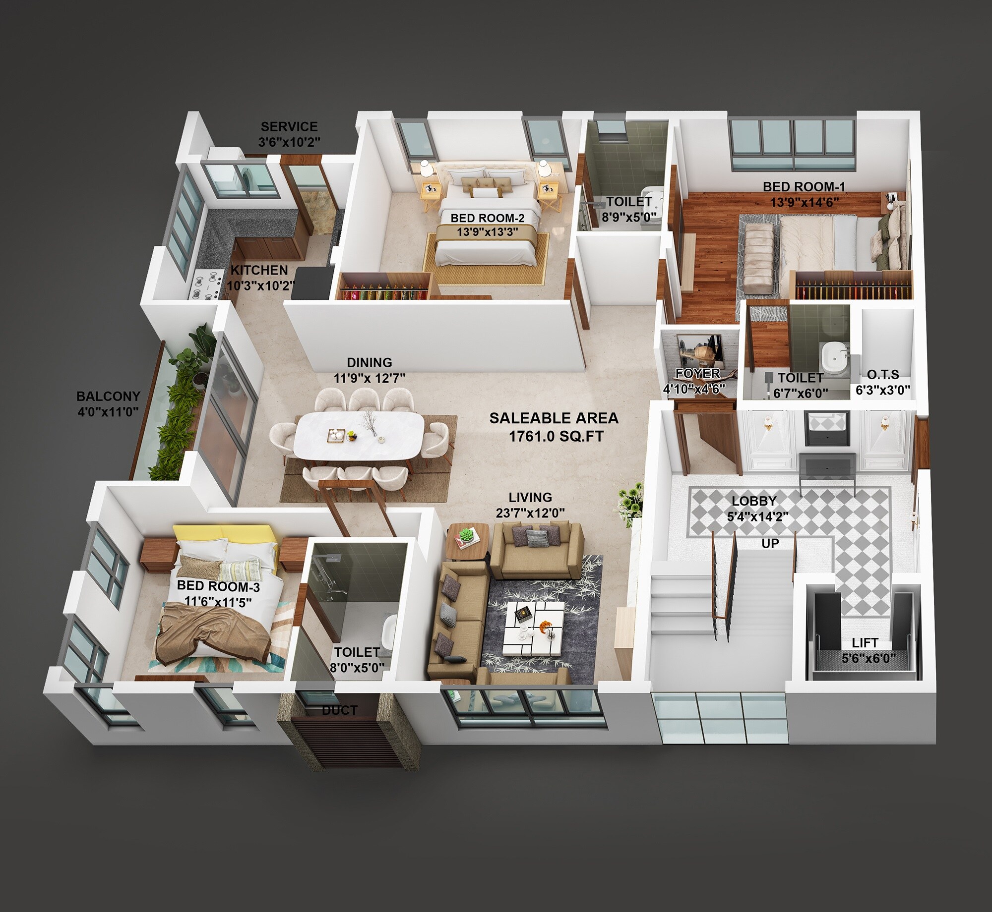 Floor plan of 3 BHK 1761 Sq. Ft. Apartment in Sri Kirthika Polestar, Chennai